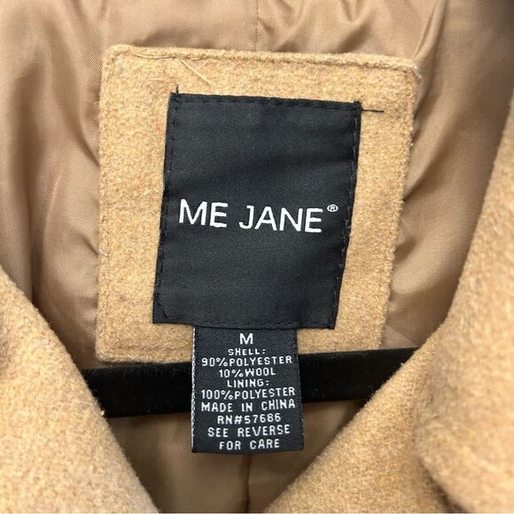Me Jane Camel Pea Coat Wool Blend Size Medium With Belt - Picture 9 of 11